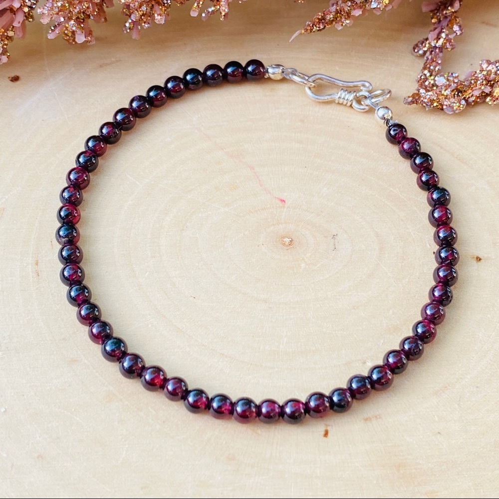 Men’s Garnet Gemstone Sterling Beaded Bracelet